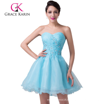 Grace Karin Sexy trägerlosen Schatz hellblauen Perlen nackten kurzen Cocktailkleid CL6182